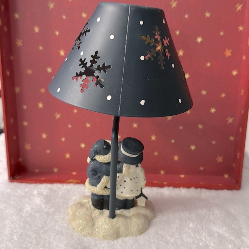 VTG☃️Santa & Snowman tea light w/Snow Flakes lamp shade - Picture 4 of 9